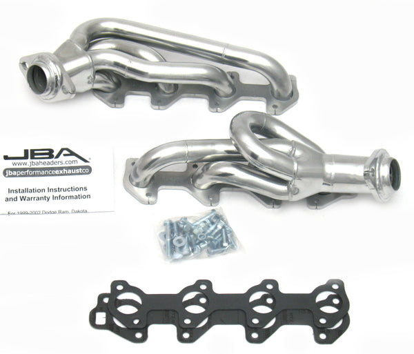 JBA 00-03 Dodge 4.7L PowerTech 1-1/2in Primary Silver Ctd Cat4Ward Header - 1949SJS for 2000-2003 Dodge Dakota - front view