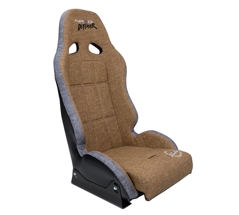NRG Defender Seat Steel Frame Suspension - Brown w/ Gray Trim w/ Defender Logo - w/ Side Bracket - DF-100BR-S - front view