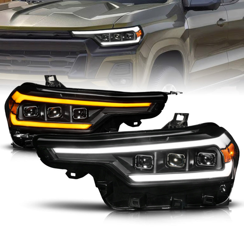 Anzo 2023+ Chevy Colorado Full LED Proj. Headlights w/ Black Housing - Seq. Lightbar w. DRL - 111637X