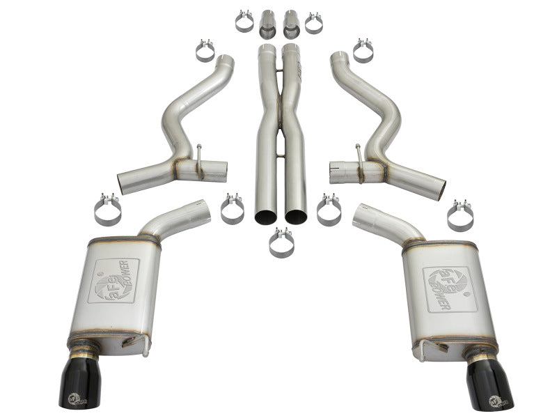 aFe MACHForce XP 3in 304 SS Cat-Back Exhausts w/ Black Tips 15-17 Ford Mustang GT V8-5.0L/V6-3.7L - 49-33072-1B