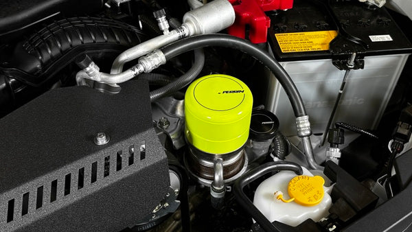 Perrin 2015+ Subaru WRX/STI Oil Filter Cover - Neon Yellow - PSP-ENG-716NY for 2015-2021 Subaru WRX STI - front view