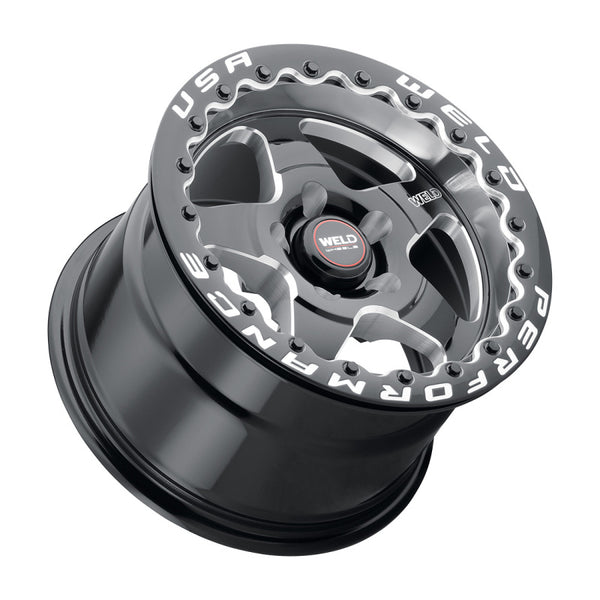 Weld S904 15x10 Ventura Beadlock 5x114.3 ET51 BS7.50 Gloss BLK MIL DIA 78.1 - S904B0067P51 by Weld - front view