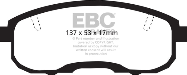 EBC 95-99 Infiniti I30 3.0 Greenstuff Front Brake Pads - DP21752 for 2007-2013 Suzuki SX4 - front view