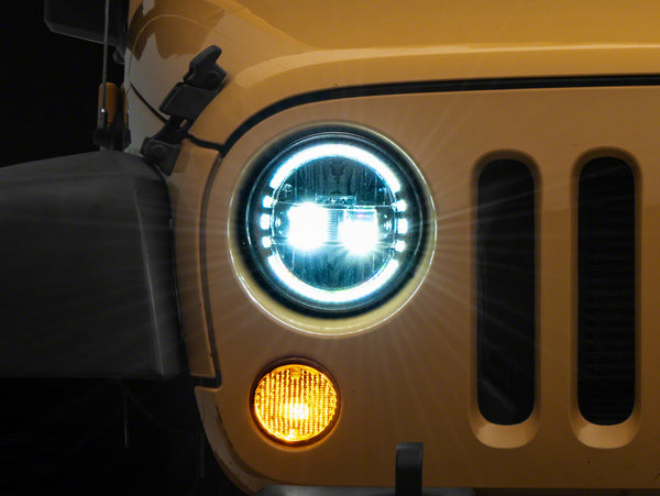 Raxiom 97-18 Jeep Wrangler TJ & JK Axial 7-In LED Headlights w/ DRL- Chrome Housing (Clear Lens) - J155569 for 1997-2018 Jeep