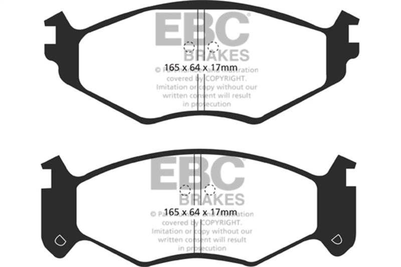 EBC 91-95 Chrysler LeBaron 2.5 (15in Wheels) Ultimax2 Front Brake Pads - UD522 for 1990-1995 Dodge Spirit - front view