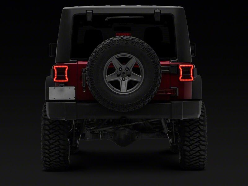 Raxiom 07-18 Jeep Wrangler JK LED Tail Lights- Red Housing- Smoked Lens - J181427 - close-up view