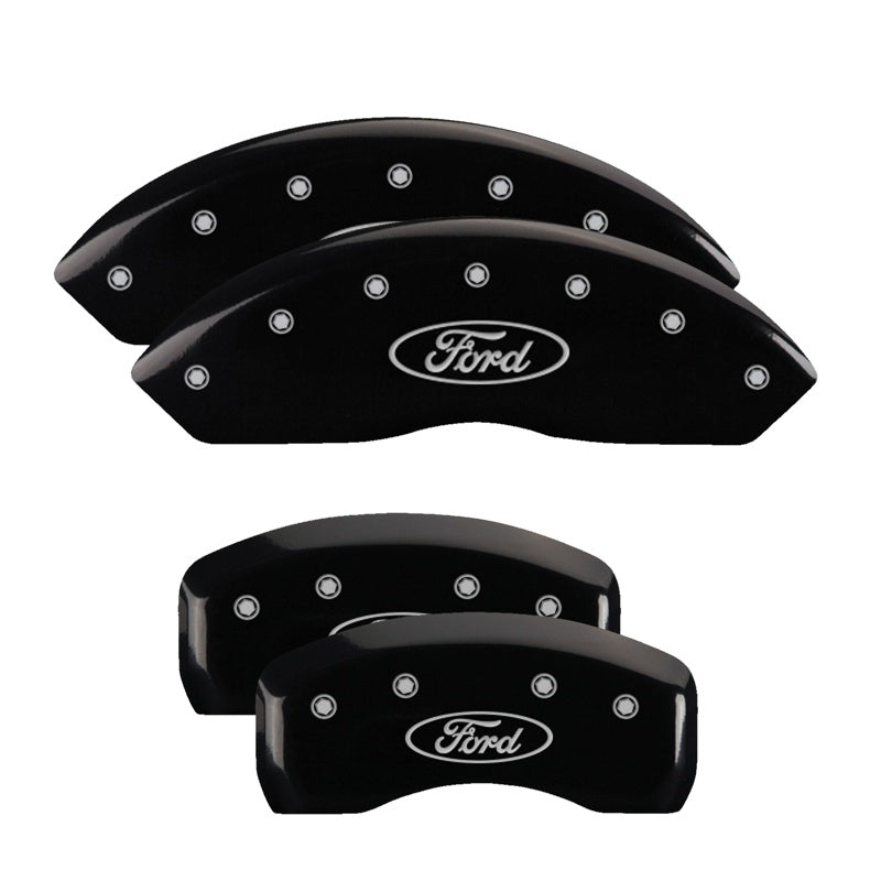 MGP 4 Caliper Covers Engraved Front &amp; Rear Oval logo/Ford Black finish silver ch - 10007SFRDBK