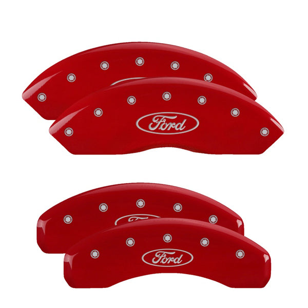 MGP 4 Caliper Covers Engraved Front &amp; Rear Oval logo/Ford Red finish silver ch - 10009SFRDRD