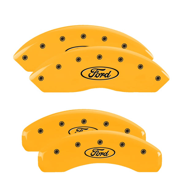 MGP 4 Caliper Covers Engraved Front &amp; Rear Oval Logo/Ford Yellow Finish Black Char 2008 Ford F-150 - 10009SFRDYL
