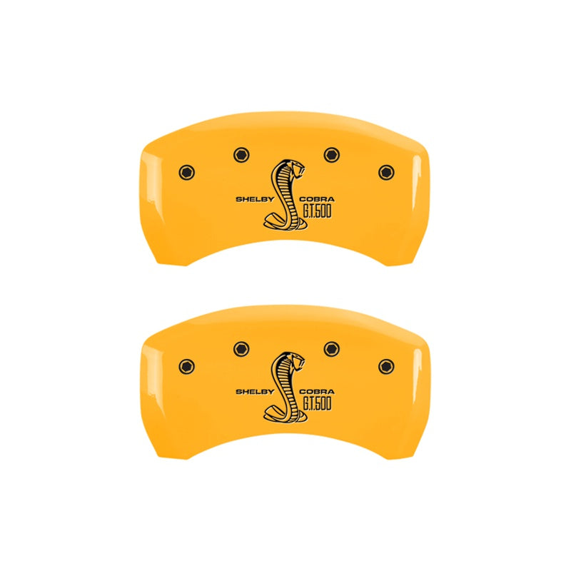 MGP Rear set 2 Caliper Covers Engraved Rear GT500 Shelby &amp; Cobra Yellow finish black ch - 10010RGT5YL