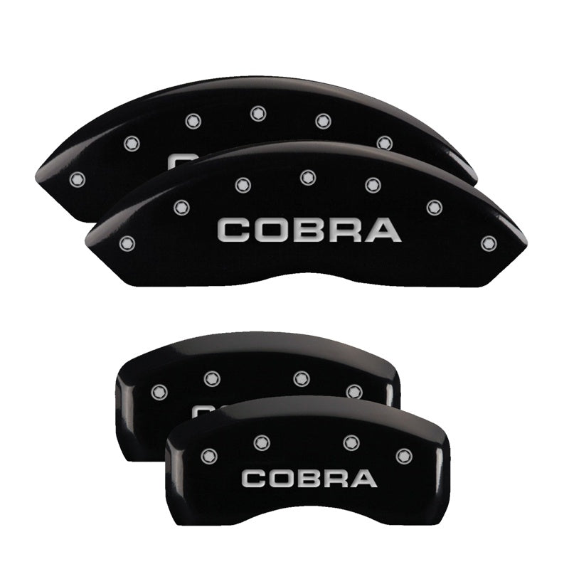MGP 4 Caliper Covers Engraved Front &amp; Rear Cobra Black finish silver ch - 10017SCOBBK