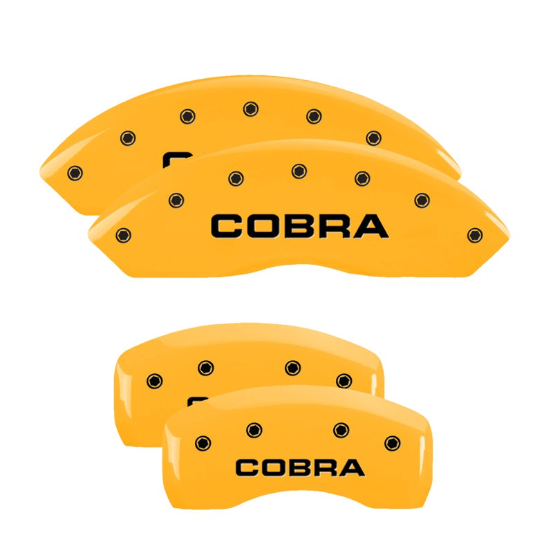 MGP 4 Caliper Covers Engraved Front &amp; Rear Cobra Yellow Finish Black Char 2003 Ford Mustang - 10017SCOBYL
