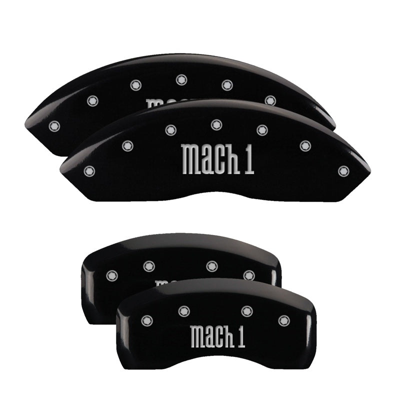 MGP 4 Caliper Covers Engraved Front &amp; Rear Mach 1 Black finish silver ch - 10017SMCHBK