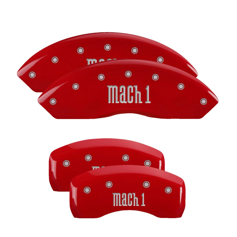MGP 4 Caliper Covers Engraved Front &amp; Rear Mach 1 Red finish silver ch - 10017SMCHRD