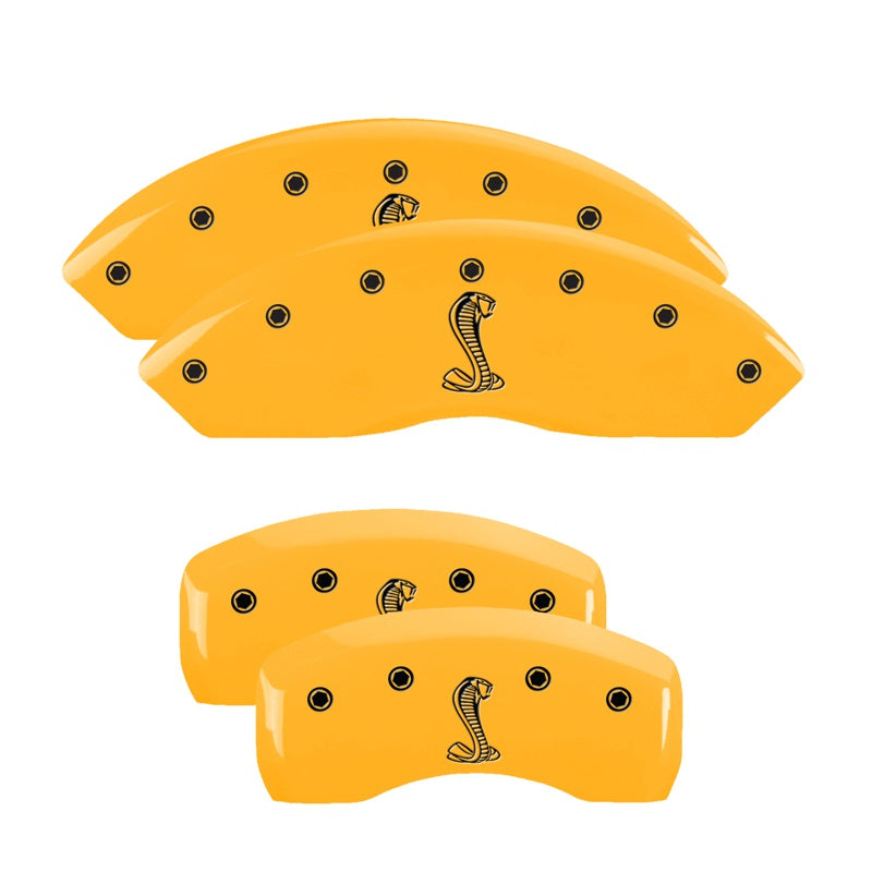 MGP 4 Caliper Covers Engraved Front &amp; Rear Tiffany Snake Yellow Finish Black Char 2004 Ford Mustang - 10017SSNKYL