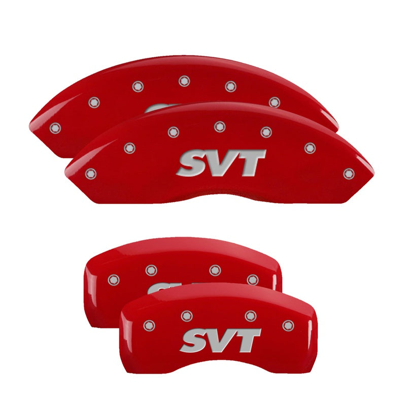 MGP 4 Caliper Covers Engraved Front &amp; Rear SVT Red finish silver ch - 10017SSVTRD