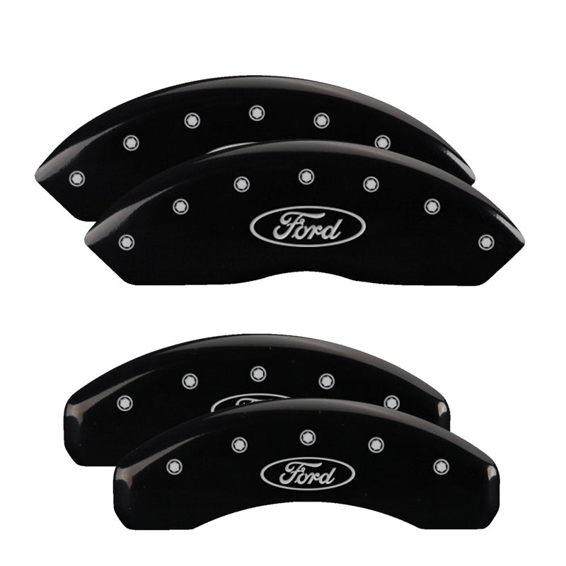 MGP 4 Caliper Covers Engraved Front &amp; Rear Oval logo/Ford Black finish silver ch - 10021SFRDBK