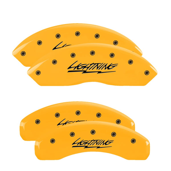 MGP 4 Caliper Covers Engraved Front &amp; Rear Lightning Yellow Finish Black Char 2000 Ford F-150 - 10021SLTGYL