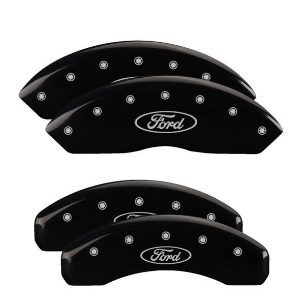 MGP 4 Caliper Covers Engraved Front &amp; Rear Oval logo/Ford Black finish silver ch - 10022SFRDBK