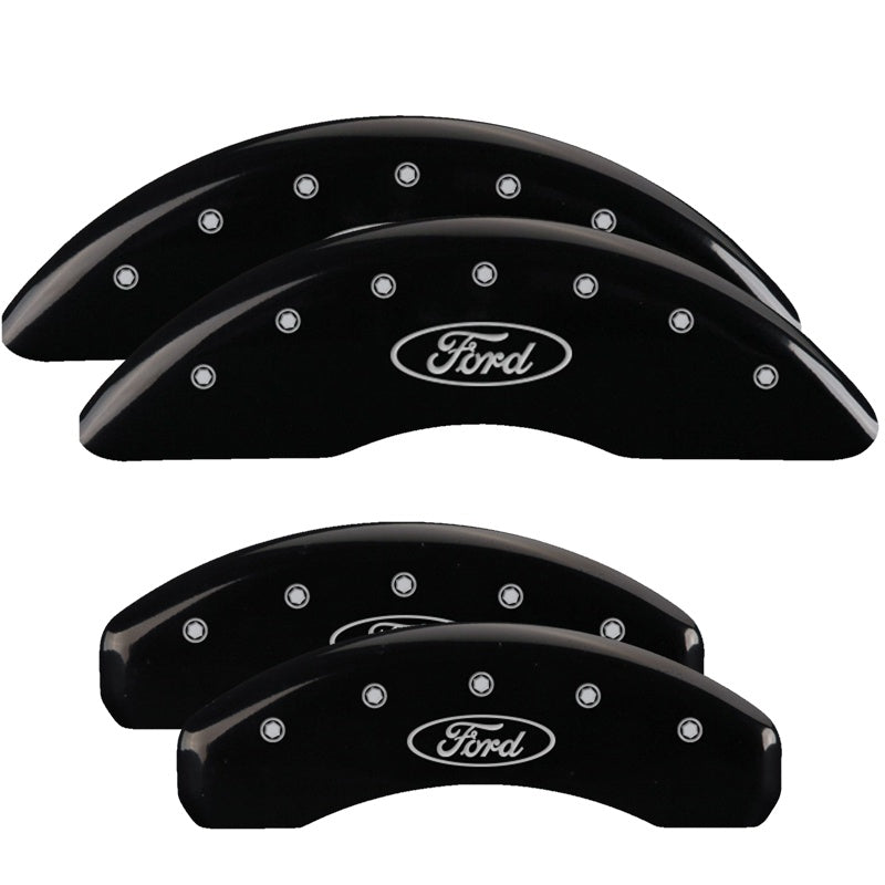 MGP 4 Caliper Covers Engraved Front &amp; Rear Oval logo/Ford Black finish silver ch - 10023SFRDBK