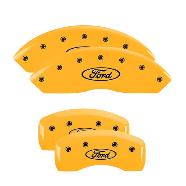 MGP 4 Caliper Covers Engraved F &amp; R Oval Logo/Ford Yellow Finish Black Char 2002 Ford Explorer Sport - 10040SFRDYL