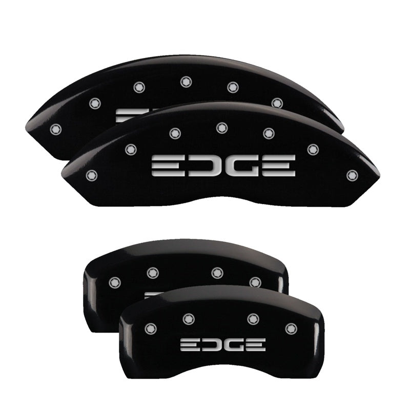 MGP 4 Caliper Covers Engraved Front &amp; Rear Edge Black finish silver ch - 10042SEDGBK