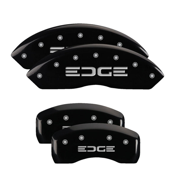 MGP 4 Caliper Covers Engraved Front &amp; Rear Edge Black finish silver ch - 10042SEDGBK