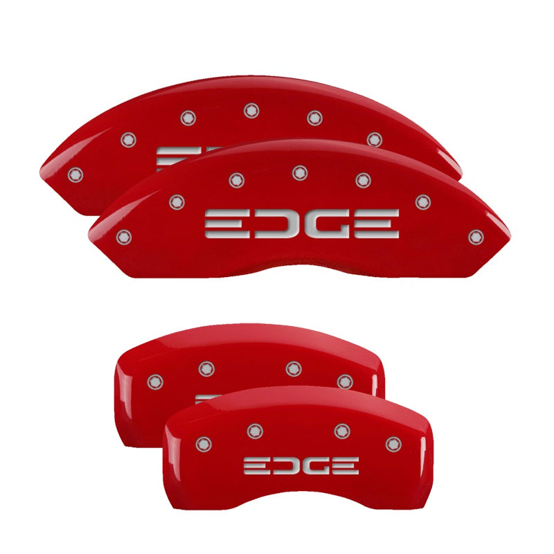 MGP 4 Caliper Covers Engraved Front &amp; Rear Edge Red finish silver ch - 10042SEDGRD