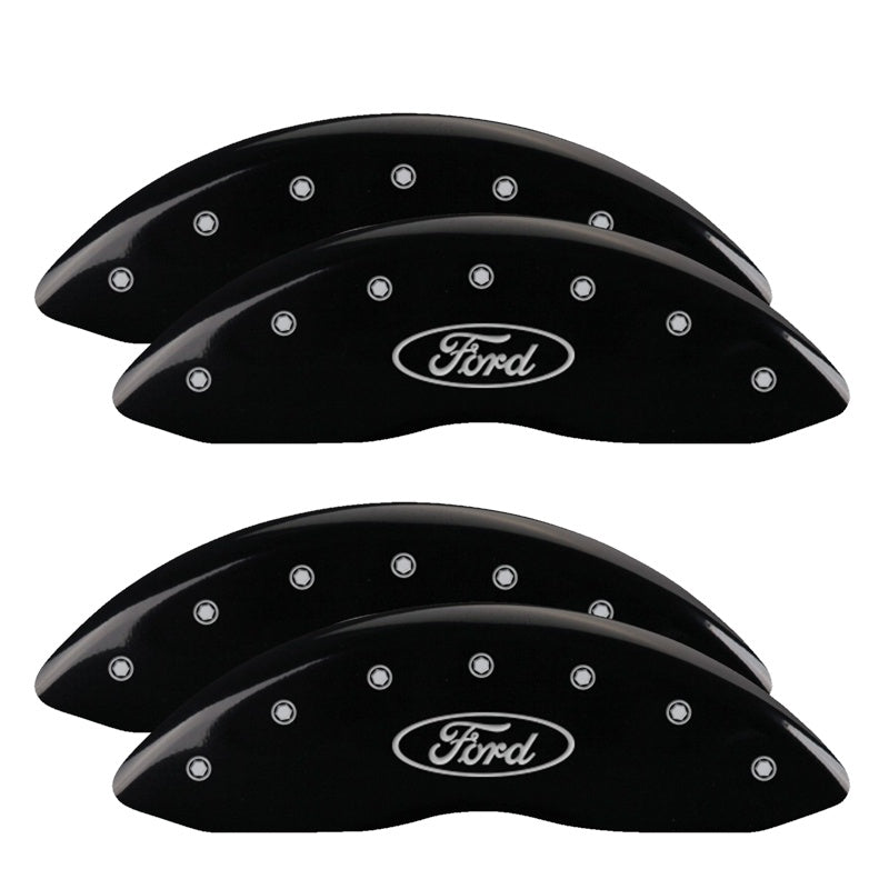 MGP 4 Caliper Covers Engraved Front &amp; Rear Oval logo/Ford Black finish silver ch - 10056SFRDBK