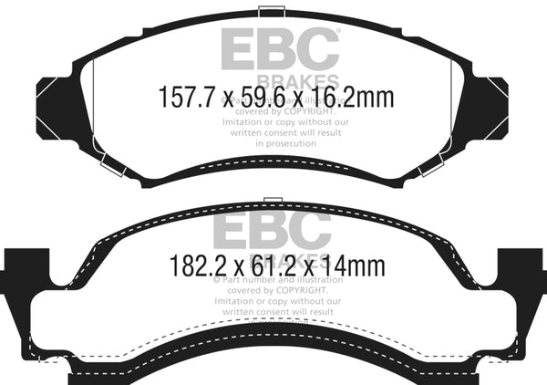 EBC 1974 AMC Ambassador 5.0L Yellowstuff Front Brake Pads - DP41265R for 1975-1986 Ford F 150 - front view