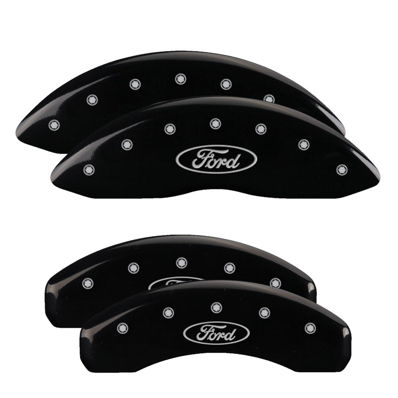 MGP 4 Caliper Covers Engraved Front &amp; Rear Oval logo/Ford Black finish silver ch - 10090SFRDBK