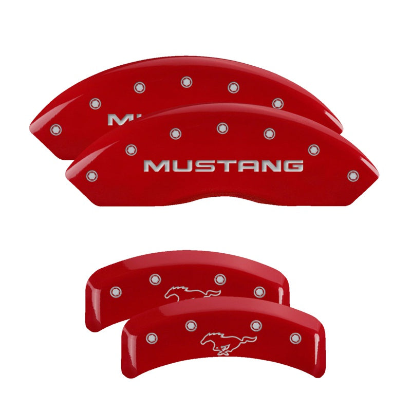 MGP 4 Caliper Covers Engraved Mustang 99-04 Pony Red finish silver logos (Set of 4) - 10095SMPYRD