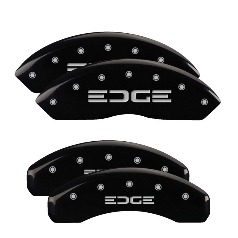 MGP 4 Caliper Covers Engraved Front &amp; Rear Edge Black finish silver ch - 10119SEDGBK