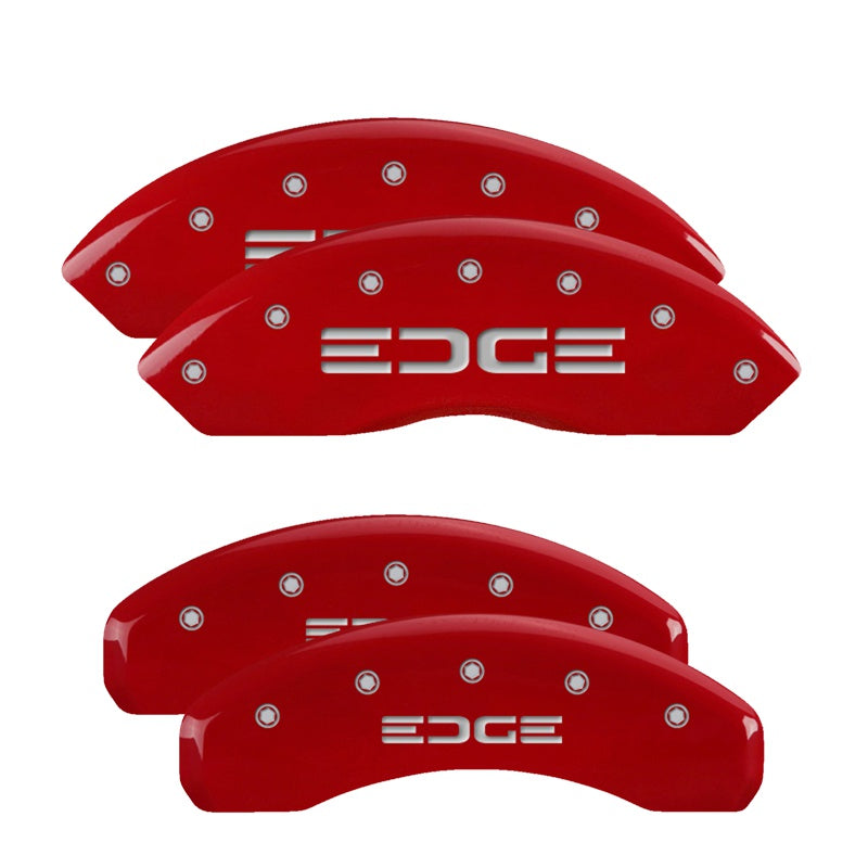 MGP 4 Caliper Covers Engraved Front &amp; Rear Edge Red finish silver ch - 10119SEDGRD