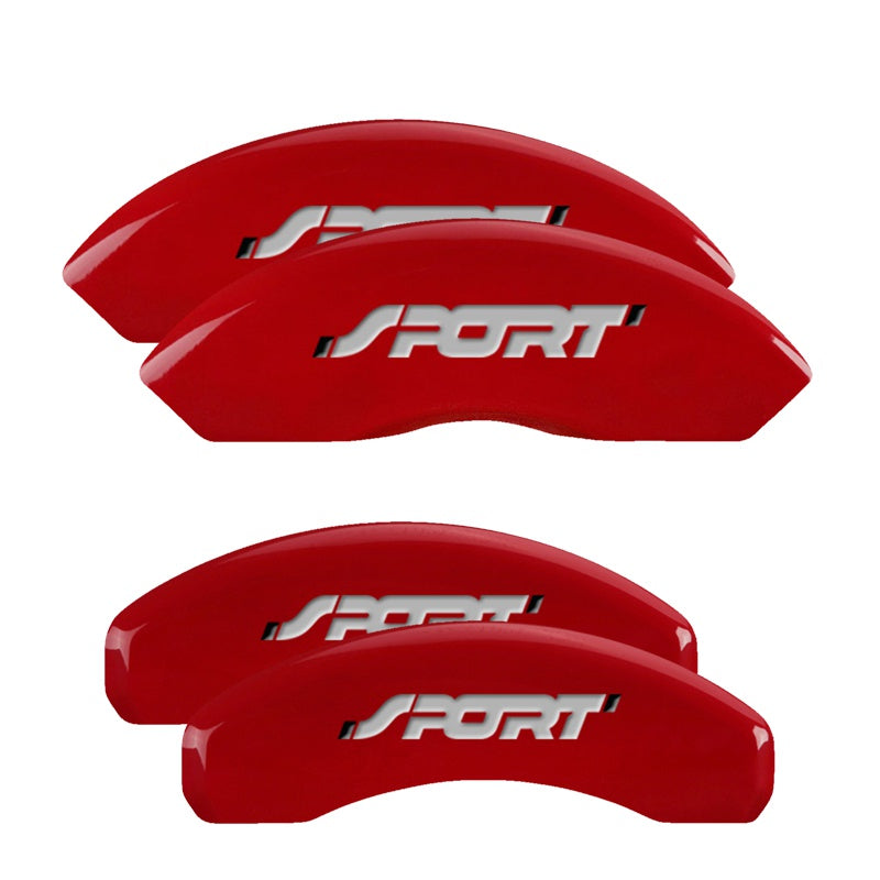 MGP 4 Caliper Covers Engraved Front &amp; Rear No bolts/Sport Red finish silver ch - 10119SSP1RD