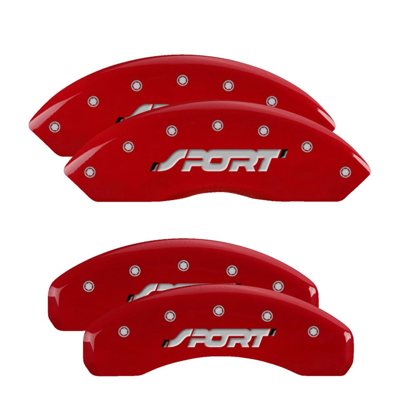 MGP 4 Caliper Covers Engraved Front &amp; Rear SPORT Red finish silver ch - 10119SSPORD