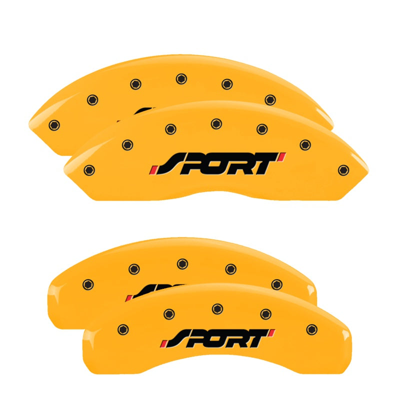 MGP 4 Caliper Covers Engraved Front &amp; Rear SPORT Yellow finish black ch - 10119SSPOYL