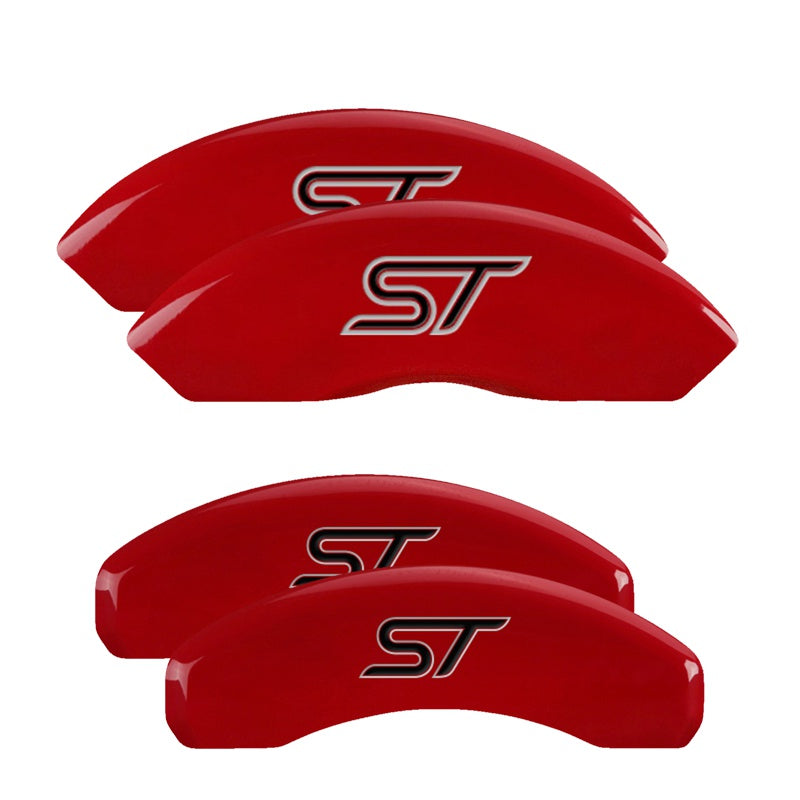 MGP 4 Caliper Covers Engraved Front &amp; Rear No bolts/ST Red finish silver ch - 10119SST1RD