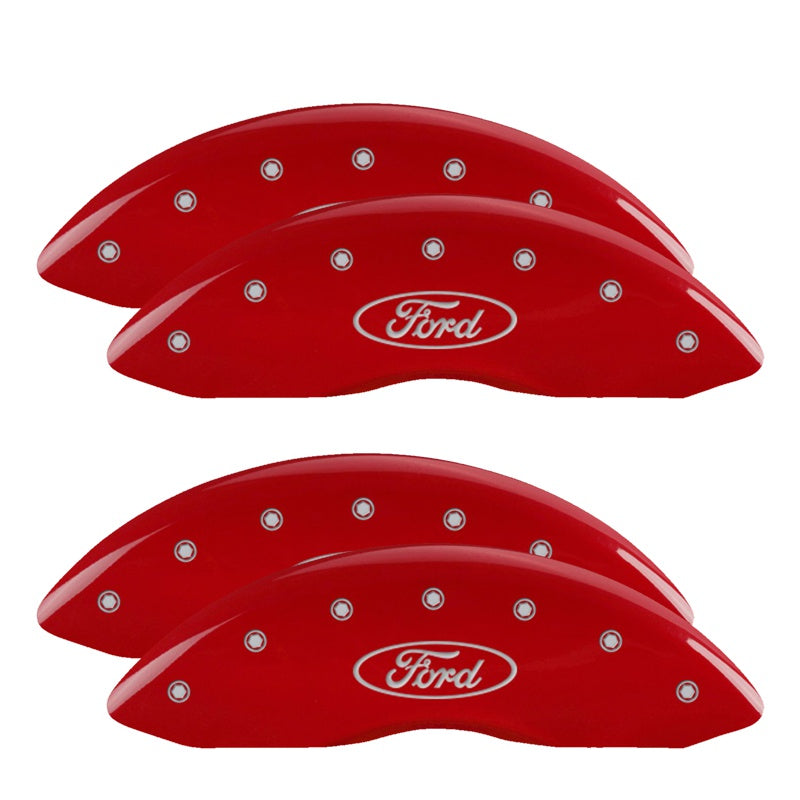 MGP 4 Caliper Covers Engraved Front &amp; Rear Oval logo/Ford Red finish silver ch - 10120SFRDRD