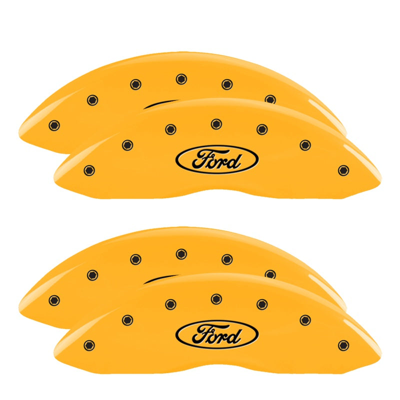 MGP 4 Caliper Covers Engraved Front &amp; Rear Oval logo/Ford Yellow finish black ch - 10120SFRDYL