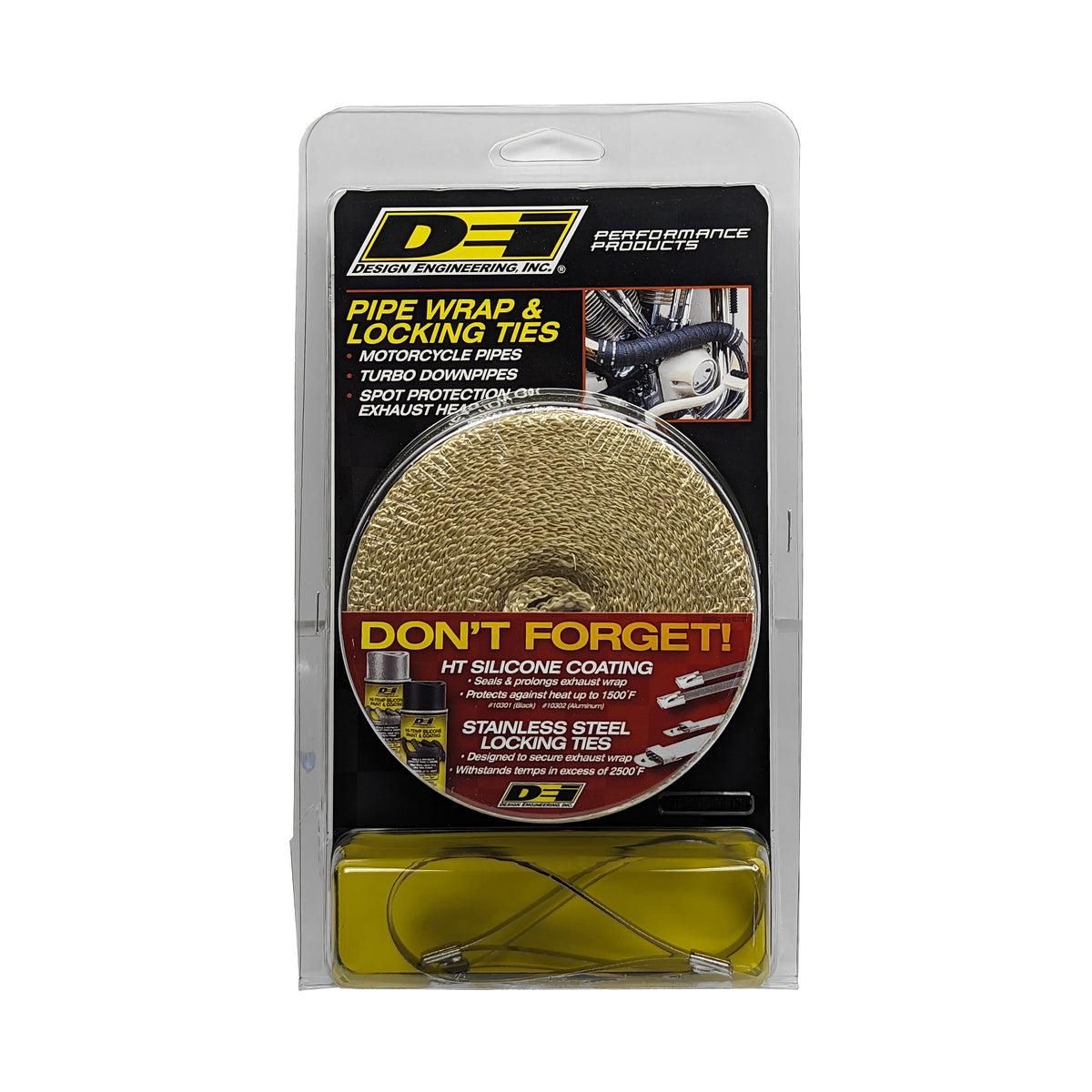 DEI Exhaust Wrap Kit - Pipe Wrap and Locking Tie - Tan - 10122 by DEI - front view