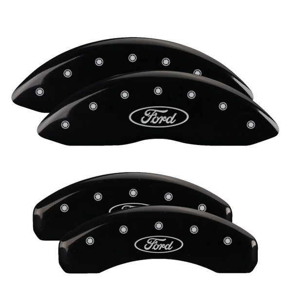 MGP 4 Caliper Covers Engraved Front &amp; Rear Oval logo/Ford Black finish silver ch - 10128SFRDBK