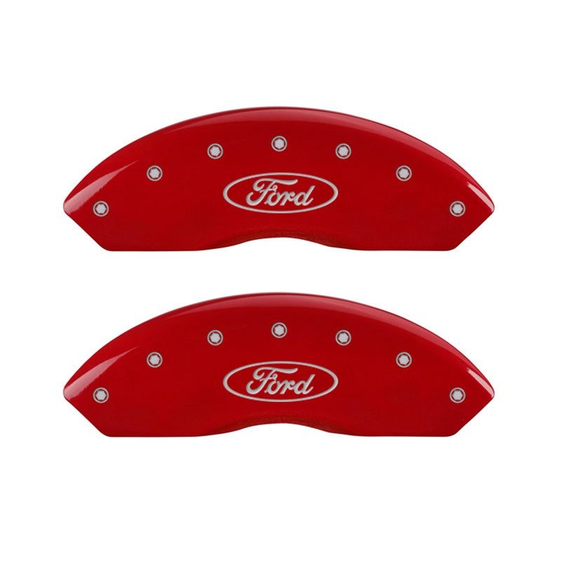 MGP Front set 2 Caliper Covers Engraved Front Oval logo/Ford Red finish silver ch - 10155FFRDRD