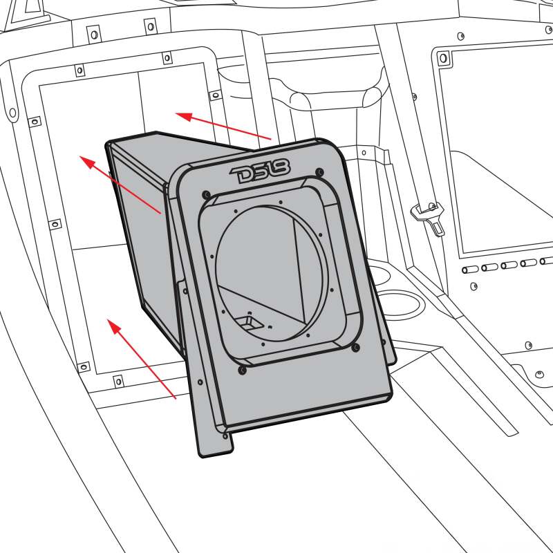 DS18 2015+ Polaris Slingshot Rear Subwoofer Enclosure Fits 10in Subwoofer- Black Bed Liner Finish - SLG-RSUB10XL - detail view