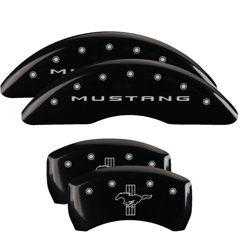 MGP 4 Caliper Covers Engraved Front 2015/Mustang Engraved Rear 2015/Bar &amp; Pony Black fnsh silver ch - 10200SMB2BK