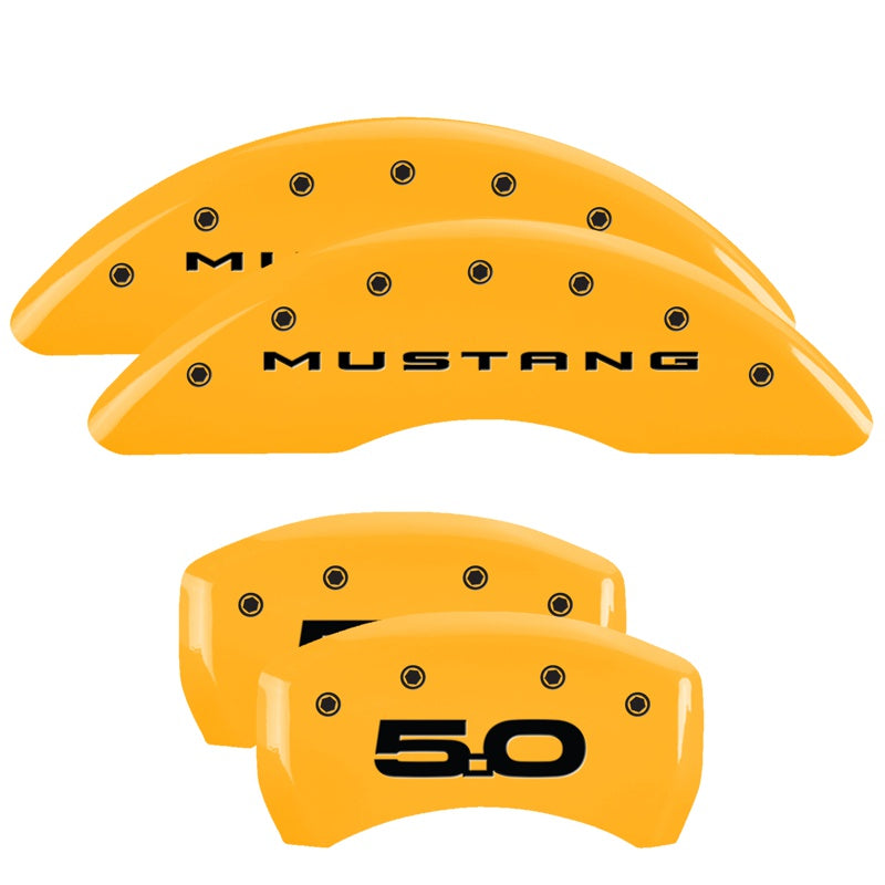 MGP 4 Caliper Covers Engraved Front 2015/Mustang Engraved Rear 2015/50 Yellow finish black ch - 10201SM52YL