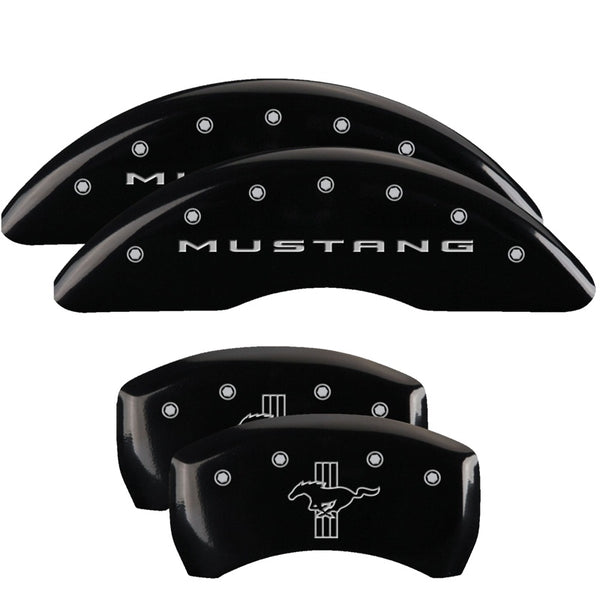 MGP 4 Caliper Covers Engraved Front 2015/Mustang Engraved Rear 2015/Bar &amp; Pony Black fnsh silver ch - 10201SMB2BK
