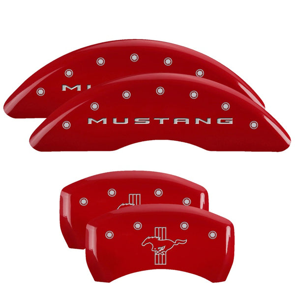MGP 4 Caliper Covers Engraved Front 2015/Mustang Engraved Rear 2015/Bar &amp; Pony Red finish silver ch - 10201SMB2RD