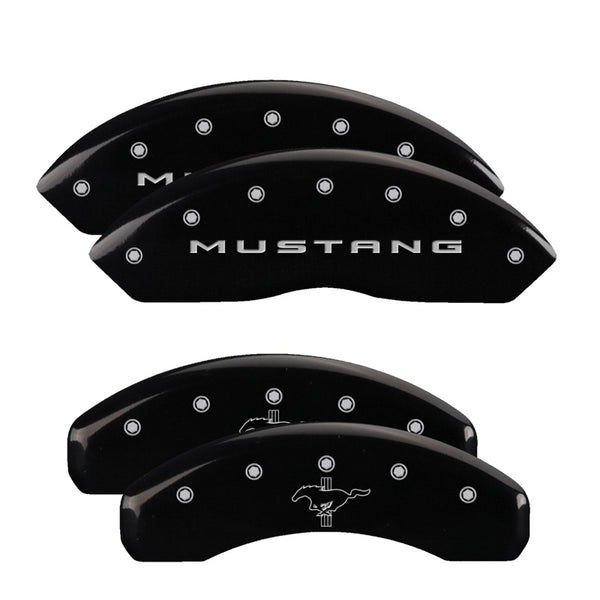 MGP 4 Caliper Covers Engraved Front 2015/Mustang Engraved Rear 2015/Bar &amp; Pony Black finish slvr ch - 10202SMB2BK