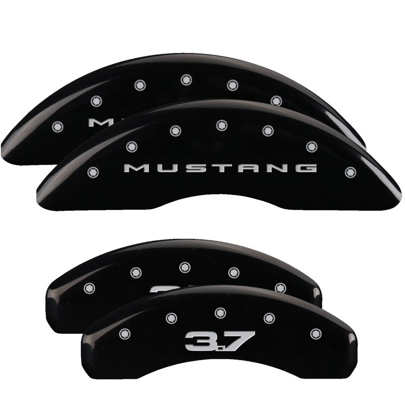 MGP 4 Caliper Covers Engraved Front 2015/Mustang Engraved Rear 2015/37 Black finish silver ch - 10204SM32BK